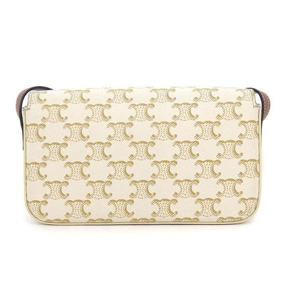 Celine Shoulder Bag Claude White Triomphe Canvas Calfskin Gold