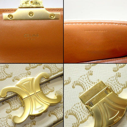 Celine Shoulder Bag Claude White Triomphe Canvas Calfskin Gold
