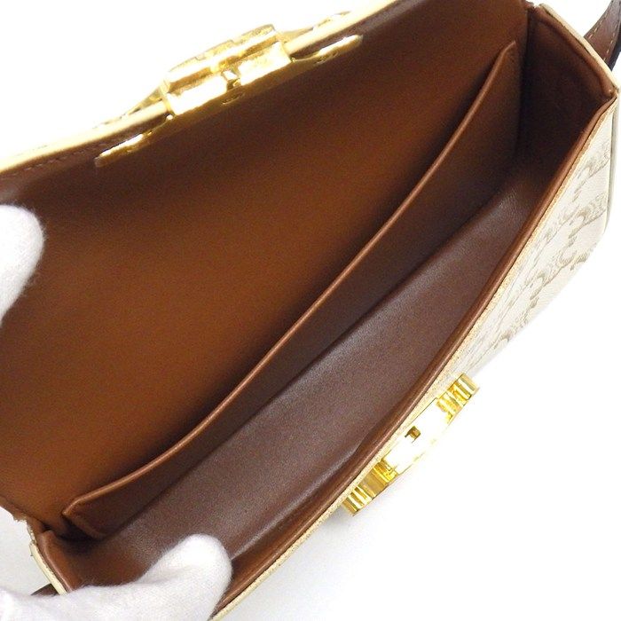 Celine Shoulder Bag Claude White Triomphe Canvas Calfskin Gold