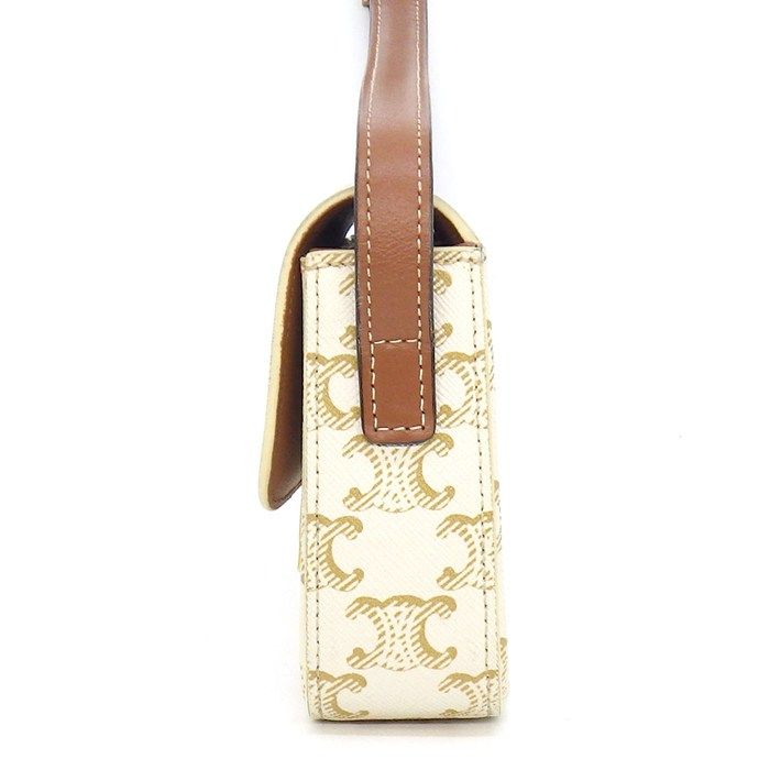 Celine Shoulder Bag Claude White Triomphe Canvas Calfskin Gold