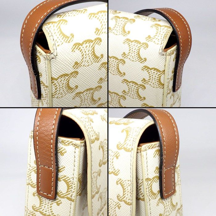 Celine Shoulder Bag Claude White Triomphe Canvas Calfskin Gold