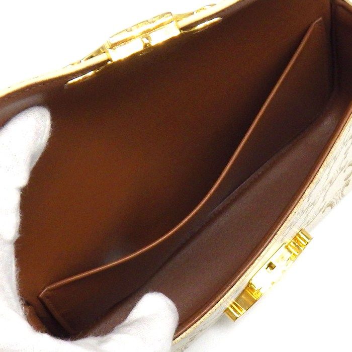 Celine Shoulder Bag Claude White Triomphe Canvas Calfskin Gold