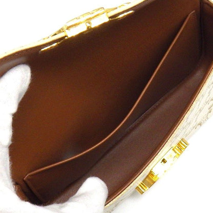 Celine Shoulder Bag Claude White Triomphe Canvas Calfskin Gold
