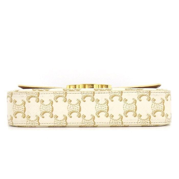 Celine Shoulder Bag Claude White Triomphe Canvas Calfskin Gold