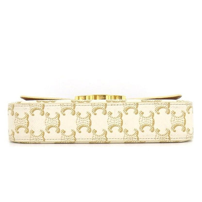 Celine Shoulder Bag Claude White Triomphe Canvas Calfskin Gold