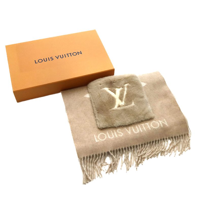 Louis Vuitton Muffler Cold Reykjavik Cashmere 100% Beige Scarf