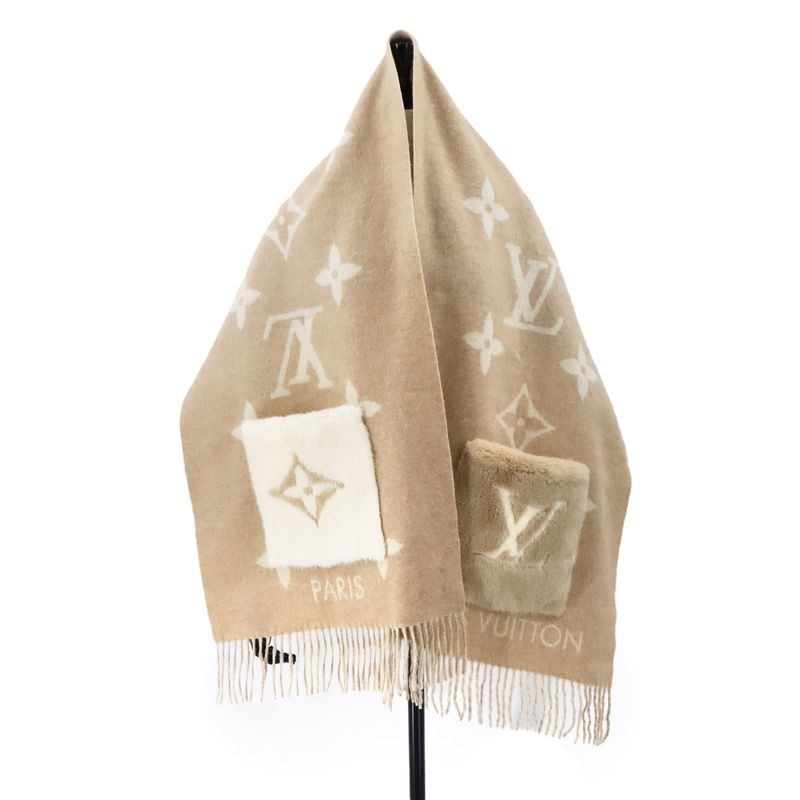 Louis Vuitton Muffler Cold Reykjavik Cashmere 100% Beige Scarf