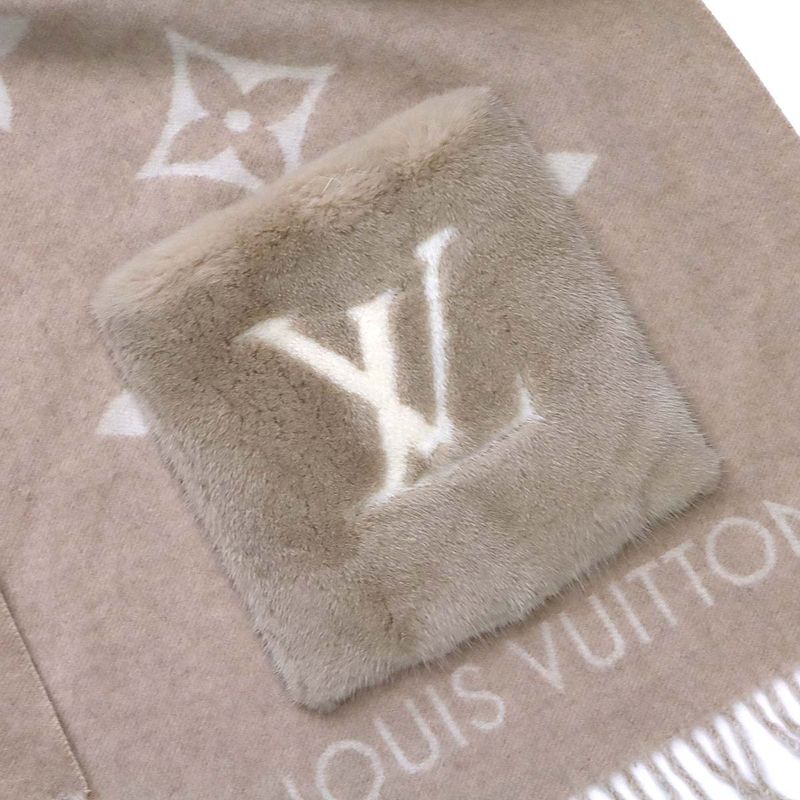Louis Vuitton Muffler Cold Reykjavik Cashmere 100% Beige Scarf