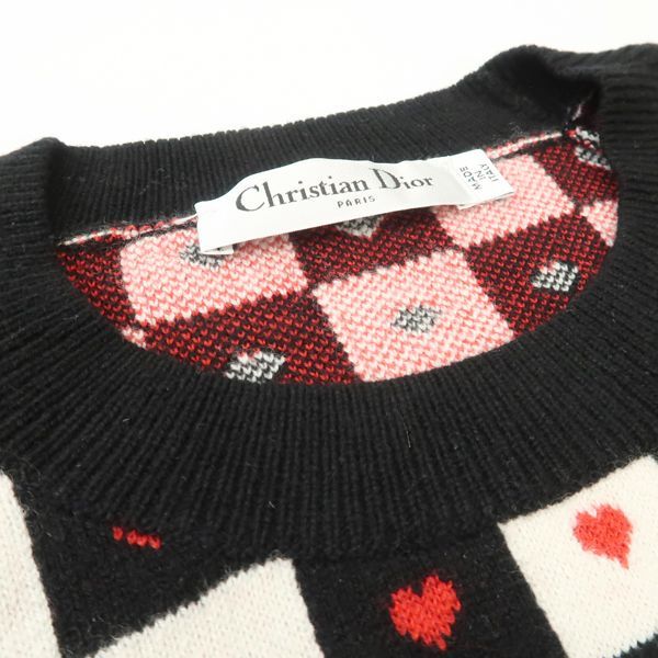 Dior Alm Knit 36 Heart Check Cashmere Black White Red