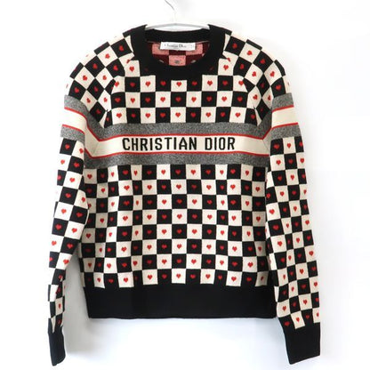 Dior Alm Knit 36 Heart Check Cashmere Black White Red