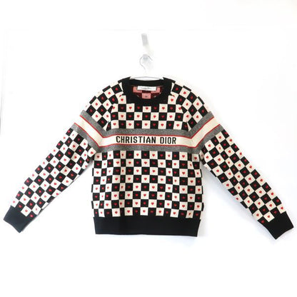 Dior Alm Knit 36 Heart Check Cashmere Black White Red