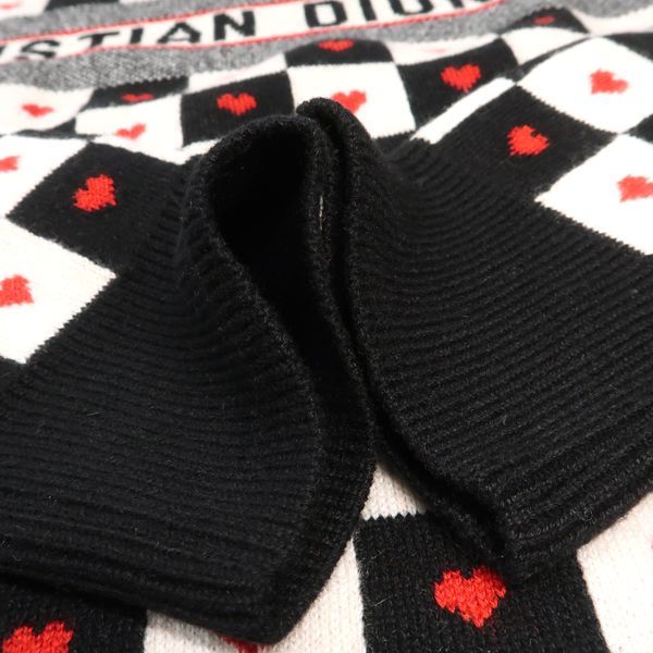 Dior Alm Knit 36 Heart Check Cashmere Black White Red