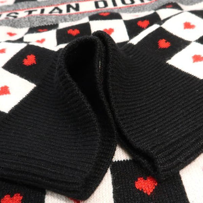 Dior Alm Knit 36 Heart Check Cashmere Black White Red
