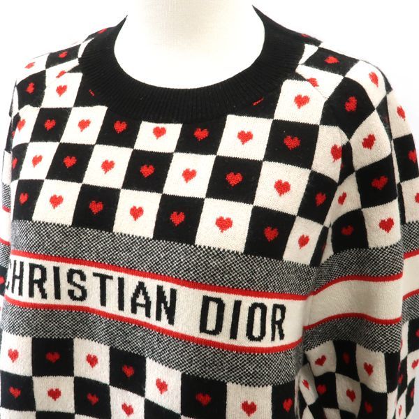 Dior Alm Knit 36 Heart Check Cashmere Black White Red