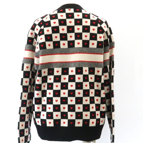 Dior Alm Knit 36 Heart Check Cashmere Black White Red