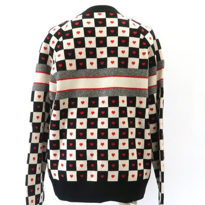 Dior Alm Knit 36 Heart Check Cashmere Black White Red
