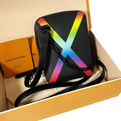 Louis Vuitton Taiga Danube Messenger Bag Pochette Black Rainbow