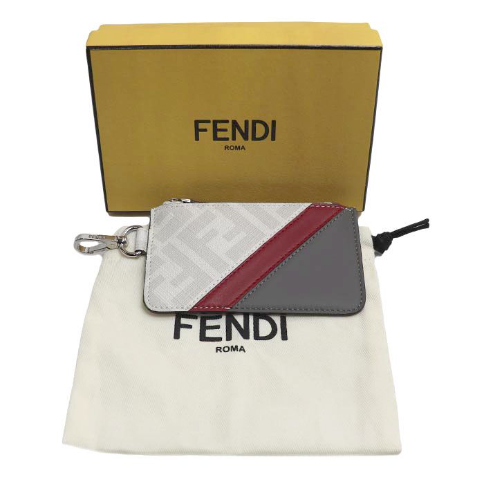Fendi Zucca Card Case Coin Case Gray White Red