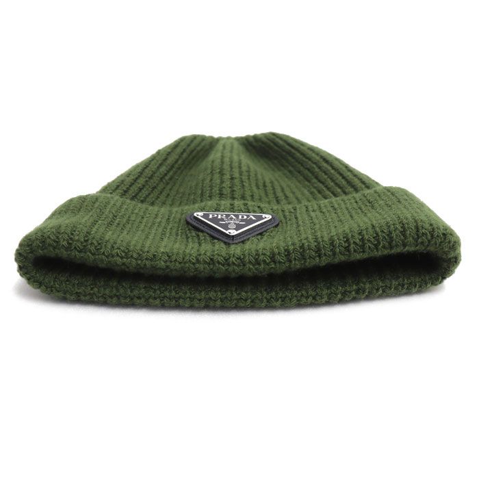 Prada Triangle Logo Knit Cap Green S