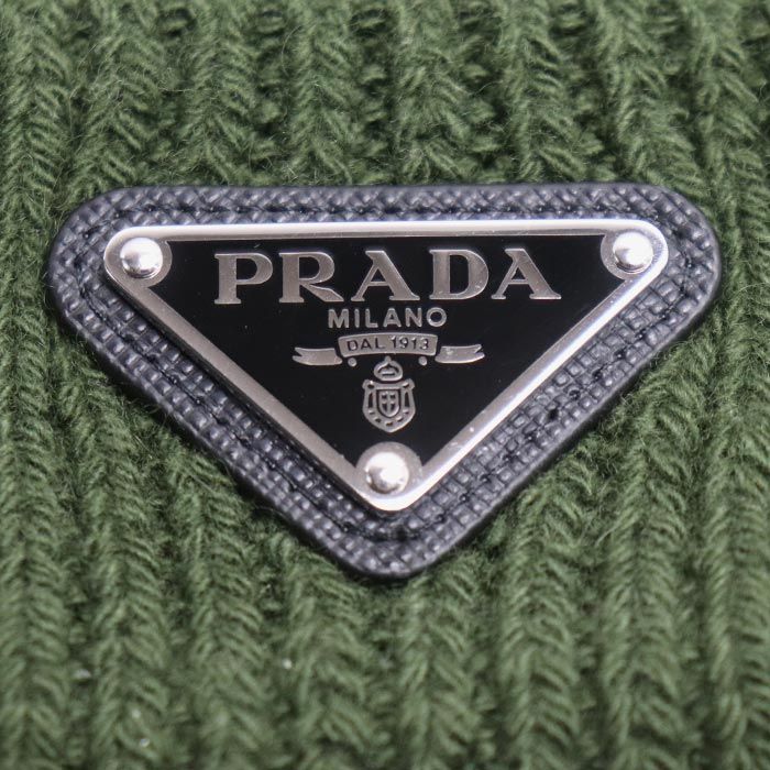 Prada Triangle Logo Knit Cap Green S