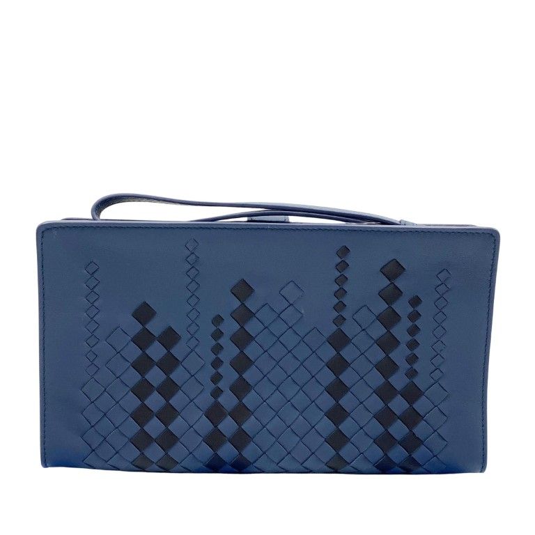 Bottega Veneta Clutch Intrecciato Micro Macro Blue Leather