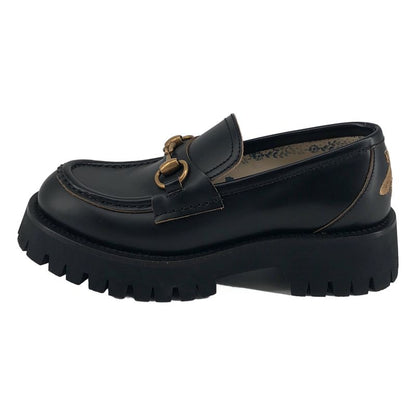 Gucci Leather Bee Embroidery Horsebit Loafers 35.5 Black