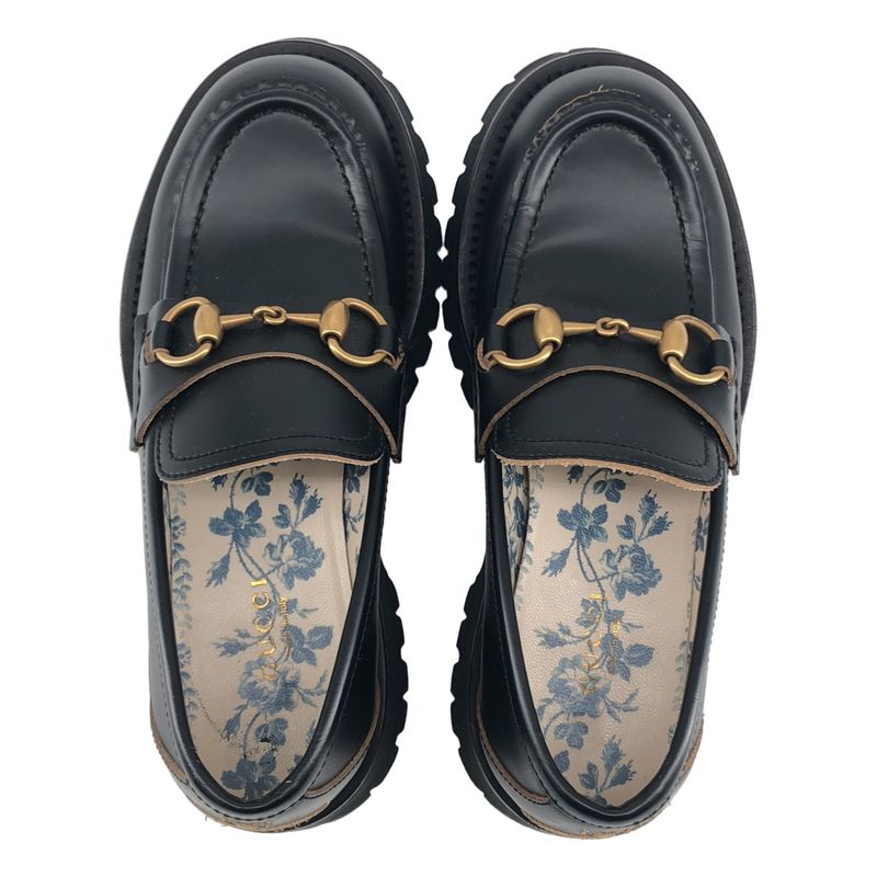 Gucci Leather Bee Embroidery Horsebit Loafers 35.5 Black