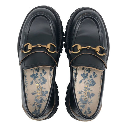 Gucci Leather Bee Embroidery Horsebit Loafers 35.5 Black
