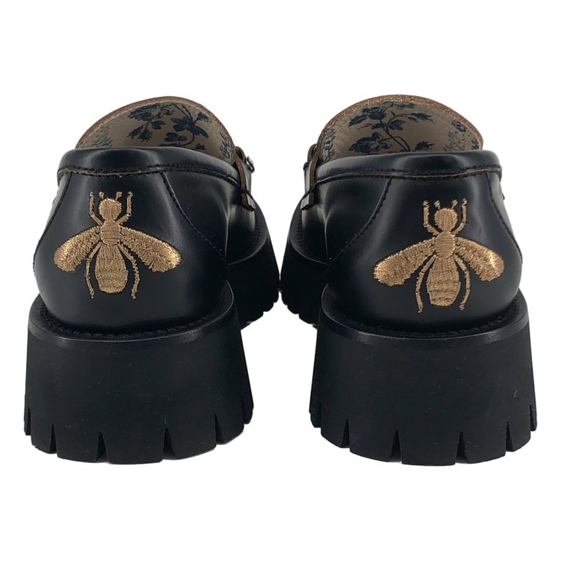 Gucci Leather Bee Embroidery Horsebit Loafers 35.5 Black