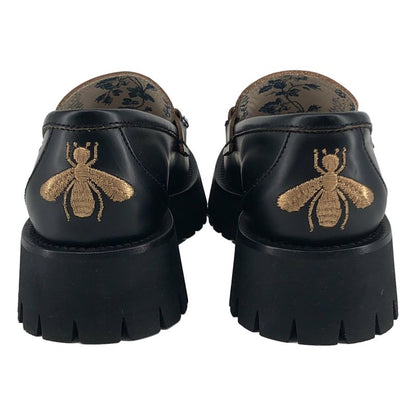 Gucci Leather Bee Embroidery Horsebit Loafers 35.5 Black