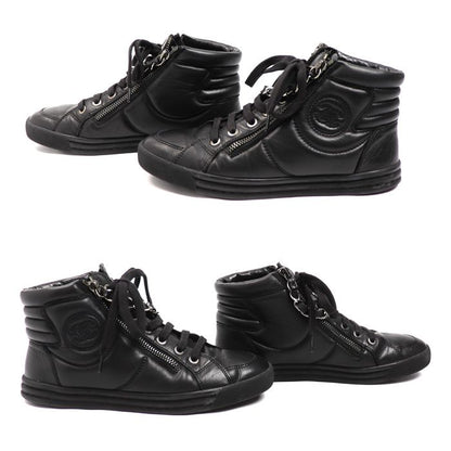 Chanel Leather Chain High Cut Sneakers Black 33