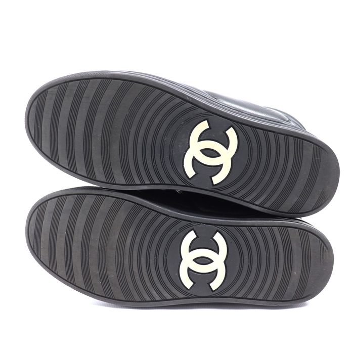 Chanel Leather Chain High Cut Sneakers Black 33