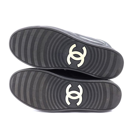 Chanel Leather Chain High Cut Sneakers Black 33