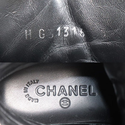 Chanel Leather Chain High Cut Sneakers Black 33