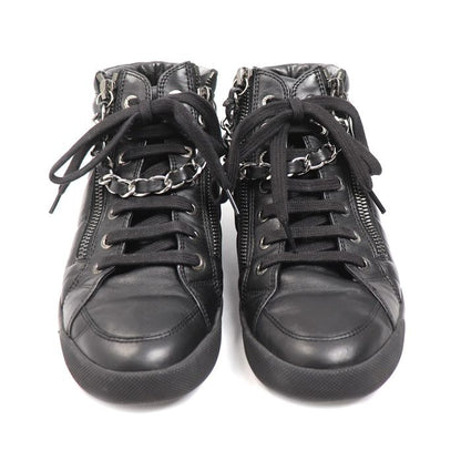 Chanel Leather Chain High Cut Sneakers Black 33