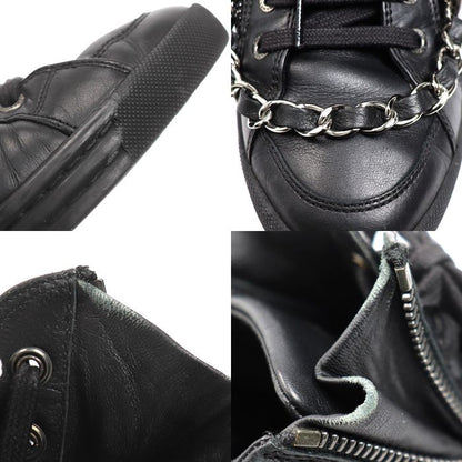 Chanel Leather Chain High Cut Sneakers Black 33