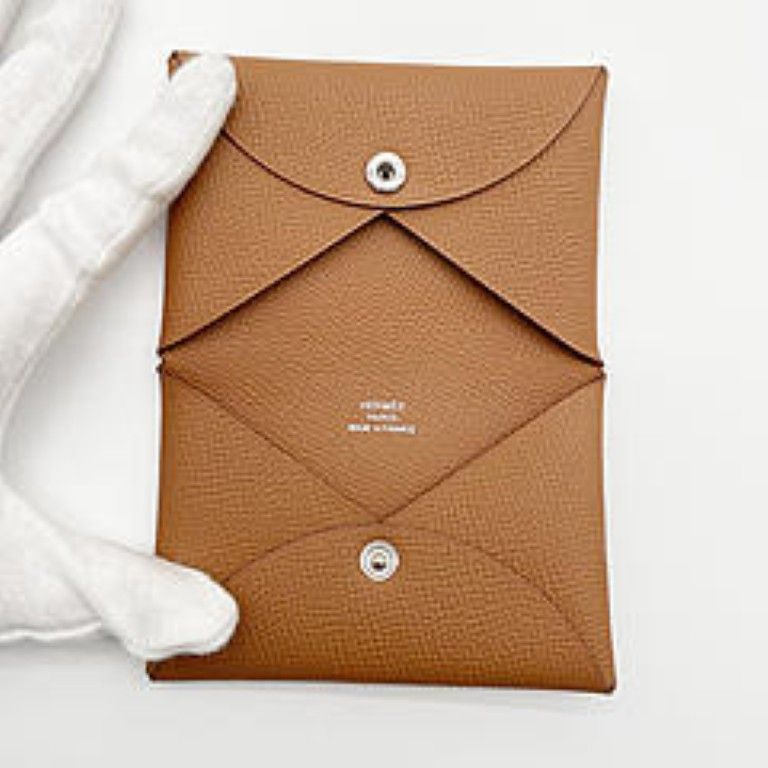 Hermes Card Case Business Card Holder Calvi Gold Epsom