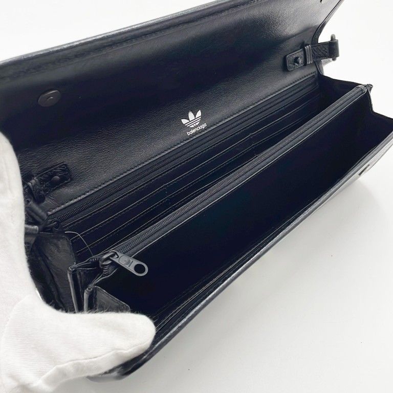 Balenciaga Wallet Strap Wallet Black White Leather Adidas