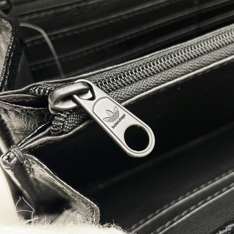 Balenciaga Wallet Strap Wallet Black White Leather Adidas