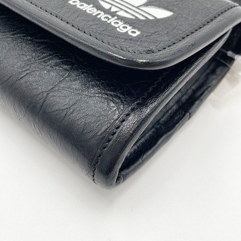Balenciaga Wallet Strap Wallet Black White Leather Adidas