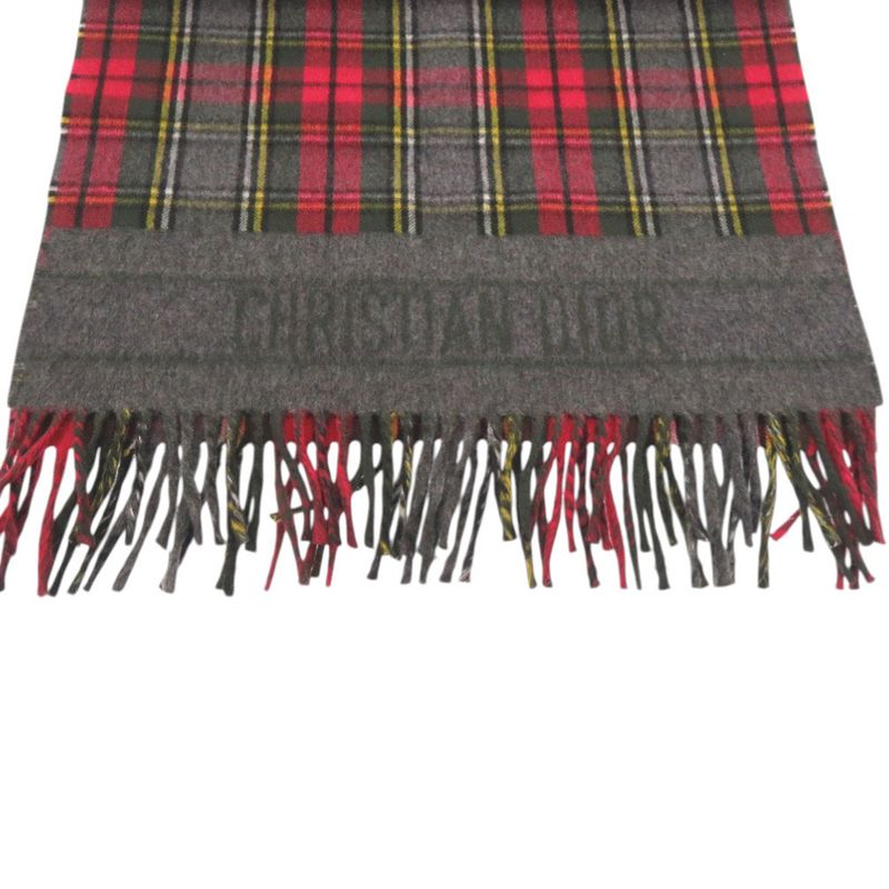 Dior Christian Check Wool Red Large Muffler Shawl Red Scarf