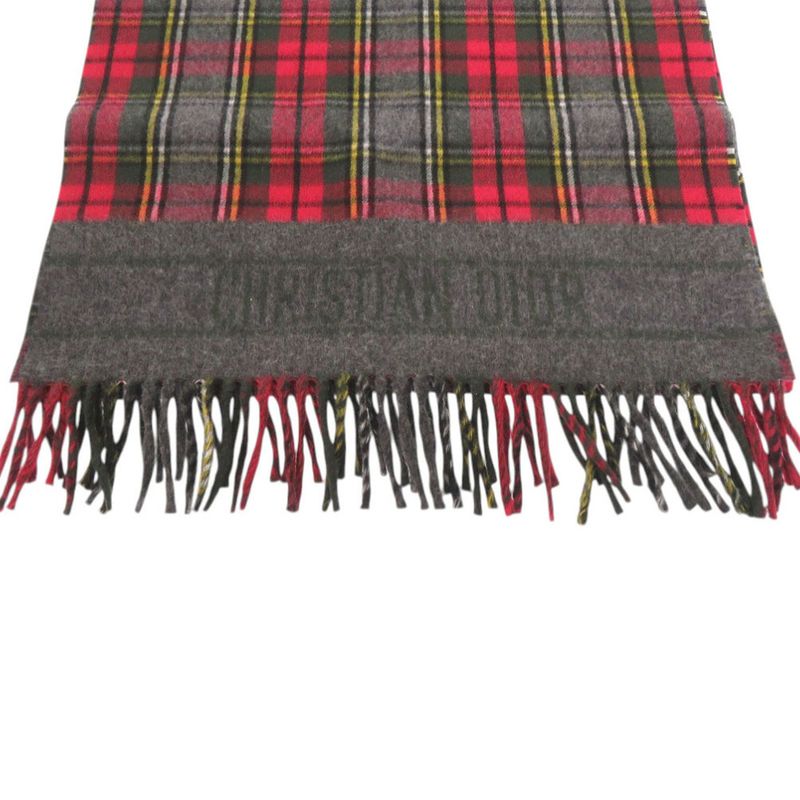 Dior Christian Check Wool Red Large Muffler Shawl Red Scarf