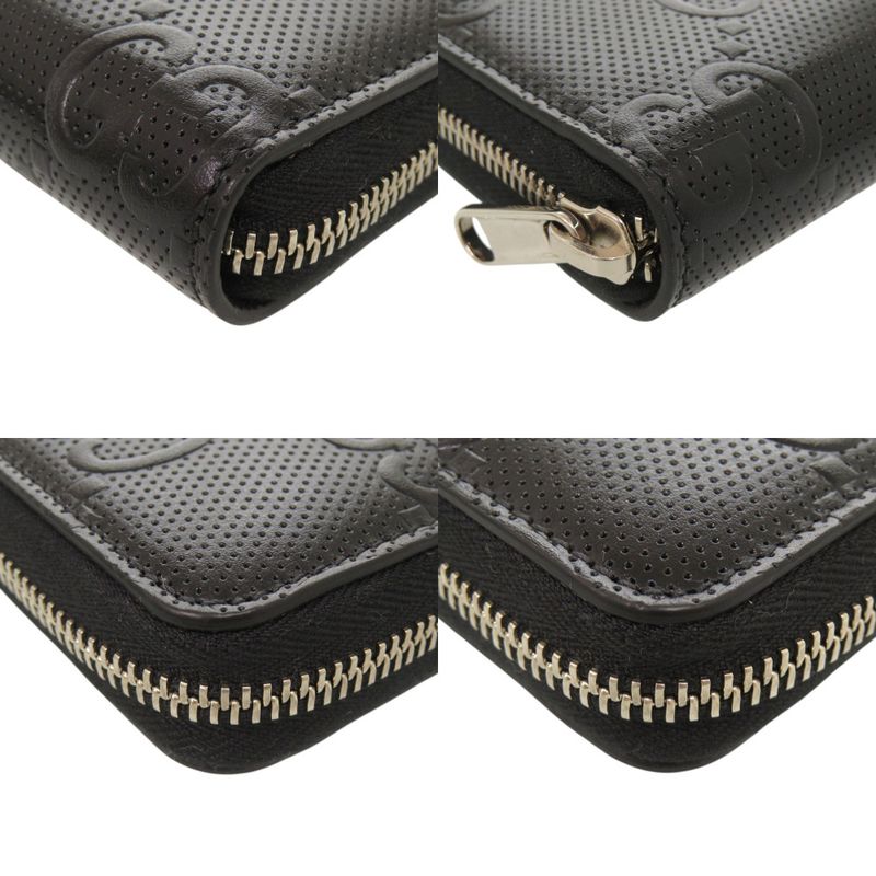 Gucci Zip Around Organizer GG Embossed Leather Black Long Wallet