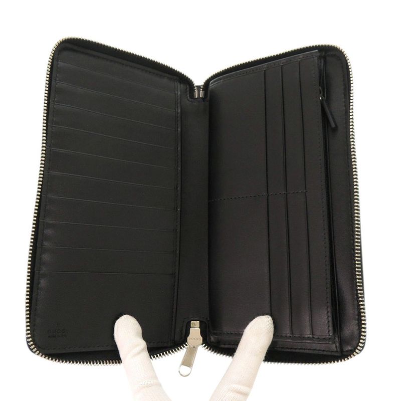 Gucci Zip Around Organizer GG Embossed Leather Black Long Wallet