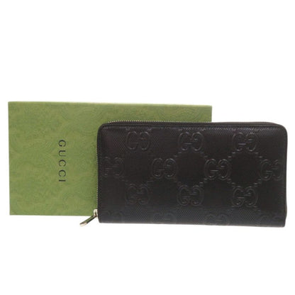 Gucci Zip Around Organizer GG Embossed Leather Black Long Wallet