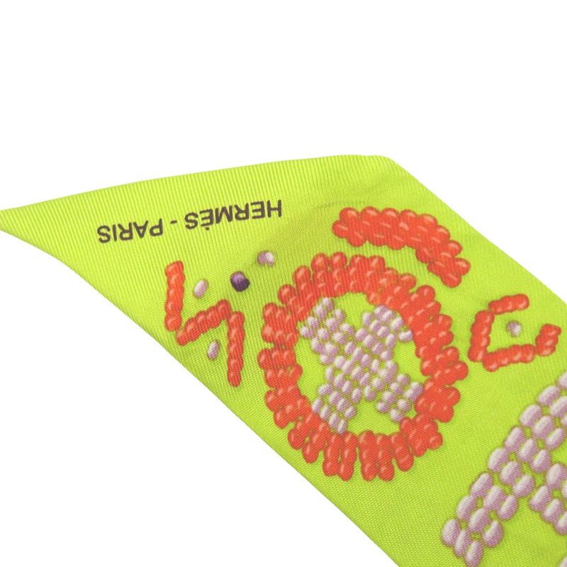 Hermes Twilly Kelly en Perles Logo Silk Yellow Purple Orange Scarf
