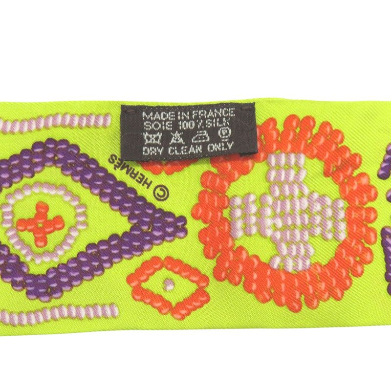 Hermes Twilly Kelly en Perles Logo Silk Yellow Purple Orange Scarf