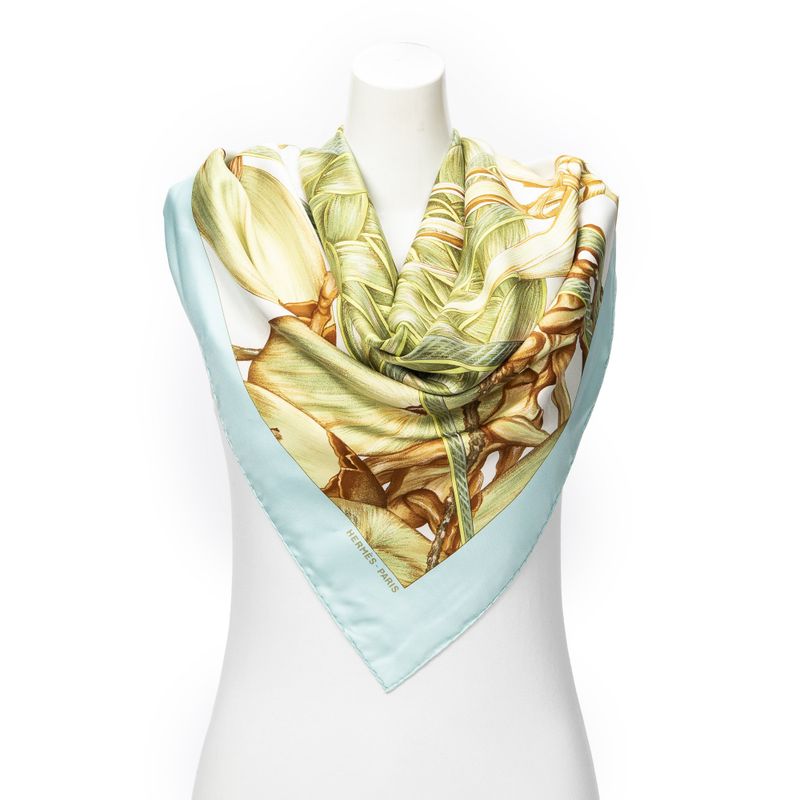 Hermes Skirt Lid Green Ivory 100% Twill Silk