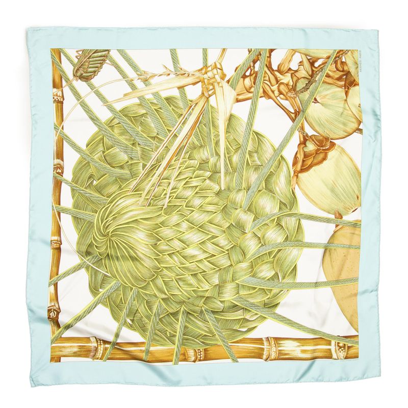 Hermes Skirt Lid Green Ivory 100% Twill Silk