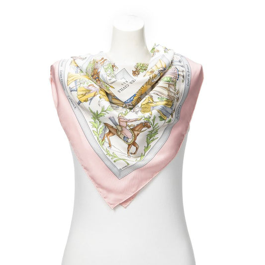 Hermes Scarf Pink White Gray 100% Twill Silk
